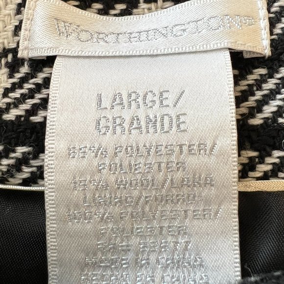 Worthington Black White Plaid Blazer with Button Detail Self Adjusting Tie Large - Picture 8 of 9